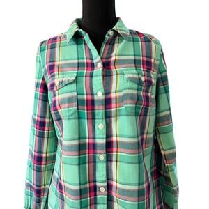 Old Navy Plaid Button Down Shirt - Green and Pink